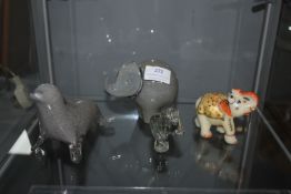 Wedgwood Glass Elephant and Seal Figures, plus Two