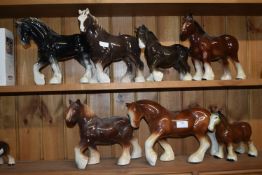 Eight Shire Horse Figures