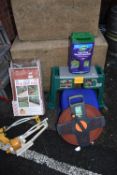 Garden Flat Hose Reel, Sprinklers, Tools, and Tie