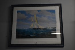 Signed Framed Print of Racing Yacht Britannia by B