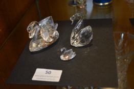 Three Glass Swans Including Swarovski