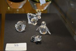 Four Glass Animals Including Swarovski