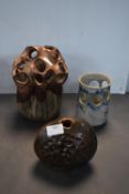 Three Studio Pottery Vases, Candle Holders, etc.