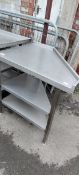 Stainless Steel Corner Preparation Unit with Two Shelves 92x70cm