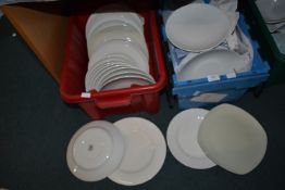 Two Boxes of White Dinner Plates Including Churchi