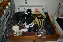 Wooden Drawer Containing Pottery, Cameras, Mini Ke