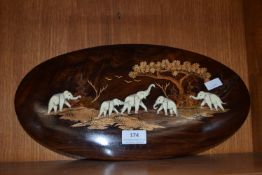 Wooden Plaque with Inlaid Elephant Design