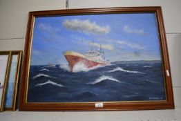 Oil on Board Study of The Falkland Desire Fishery Patrol Boat by R.E. Burnby