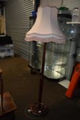 *Turned Wooden Standard Lamp with Pink Shade
