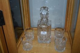 Red Crystal Whiskey Decanter and Four Tumblers
