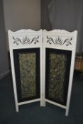 Folding Painted Screen with Floral Silk Panels
