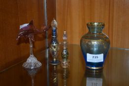 Coloured Glass Scent Bottles and a Dolphin