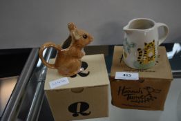 Two Small Milk Jugs in the Form of Door Mice & Cat