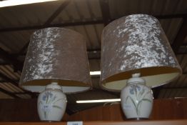 Pair of Small Pottery Table Lamps with Iris Design