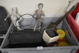 Assorted Tools, Two Cast Aluminium Figures, Car Wax, etc. (crate not included)