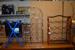 Two Wine Racks and a Small Folding Metal Table