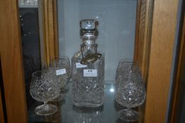 Red Crystal Brandy Decanter and Six Goblets