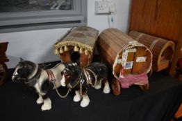 Three Romany Caravans and Two Horses