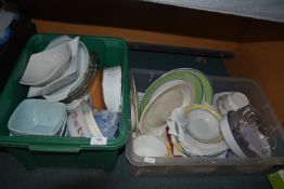 Two Boxes of Assorted Pottery and Glassware