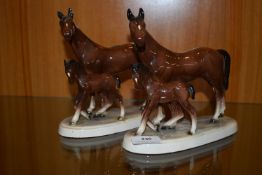 Two Pottery Mare and Foal Figures