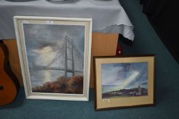 Watercolour on Canvas Study of The Humber Bridge b