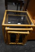Nest of Three Glass Topped Bamboo Side Tables