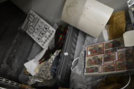 Two Boxes of Fabric and Assorted Card Making Decorations etc.