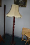 Turned Wood Standard Lamp with Gold Shade