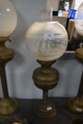 Brass Oil Lamp with Engraved Shade