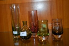 Five Small Coloured Glass Vases