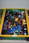 Large Storage Crate Containing Assorted Diecast Toy Vehicles