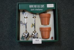 Pair of Plant Pot Egg Cups with Shovel Teaspoons
