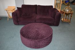 Oversized Purple Two Seat Sofa with Pouffe