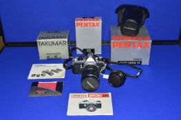 Pentax Me Super 35mm Camera with Zoom 1:3.5-4.5 Lens, and Pentax M 1:1.7 50mm Lens, plus Case and
