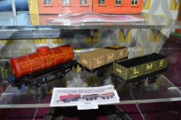 Hornby O Gauge Narrow Tank Car plus Two LMS Open Wagons