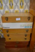 Seven Photax Wooden 2x2 Slide Storage Boxes Including Some Slides
