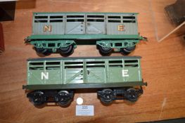 Two Hornby O Gauge No.2 Series NE Cattle Wagons