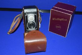 Weltaflex Camera with Meritar 1:3.5 F75 Lens with Original Leather Case and Packaging