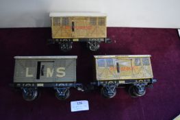 Two Bing Refrigerator Wagon and a Bing LMS Wagon O Gauge