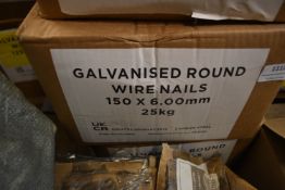 *Two 25kg Galvanised Round Wire Nails 150 x 6mm