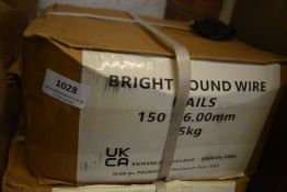 *1x 25kg Box of Bright Round Wire Nails 150x6.00mm