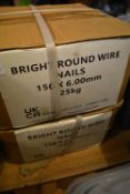 *2x 25kg Box of Bright Round Wire Nails 150x6mm