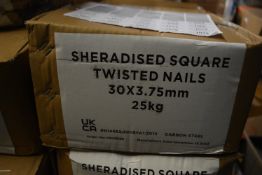 *2x 25kg Box of Sheradised Square Twisted Nails 30x3.75mm