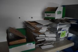 *Quantity of Assorted Glass and Wood Shelf Supports, and Carboard Boxes