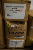 *2x 25kg Box of Bright Round Wire Nails 65x3.35mm, plus Part Box