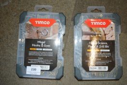 *Timco Mixed Hooks and Eyes 133pc, and Timco Mixed Screws, Plugs, and Drill Bit 261pcs