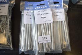 *3x Pack Galvanised Round Wire Nails 125mm