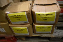 *2x 25kg Box of Fence Staples 20x2mm, 1x Part Box of 25x2.65mm, and 1x Part Box of 15x1.60mm