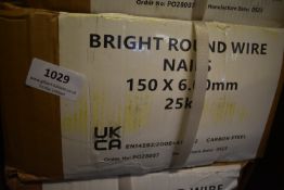 *1x 25kg Box of Bright Round Wire Nails 150x6.00mm