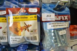 *5x Packs of Unifix Square Hex Bolts & Nuts M6x50, and 5x Packs of Hollow Wall Anchors M5x45